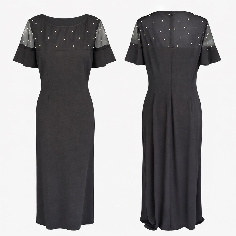 Karl Lagerfeld Paris Pearl Mesh Gown Black Sz 8 Short Sleeve Column Maxi Formal